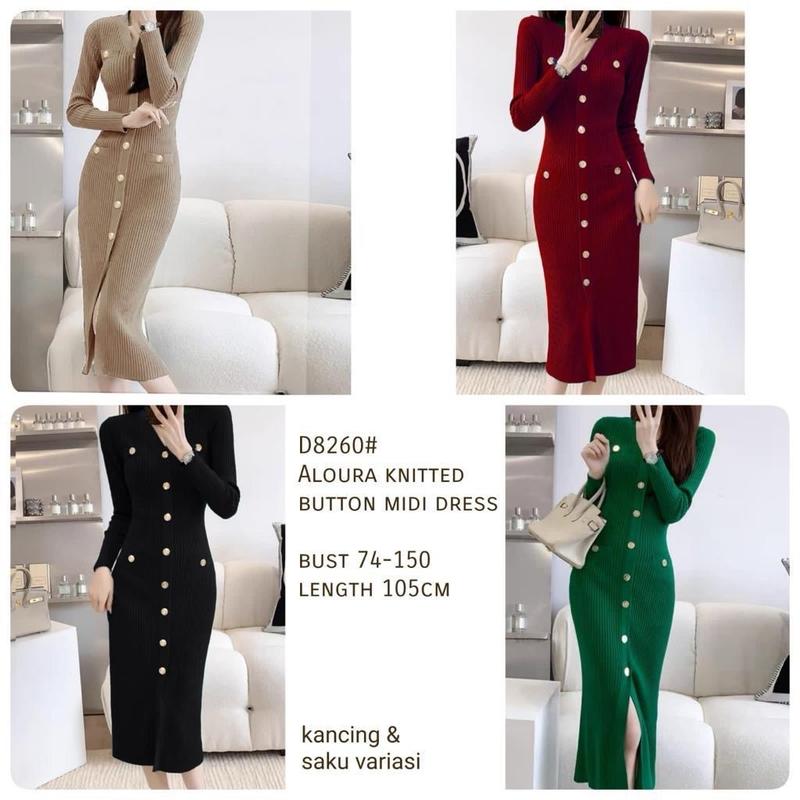 CHOICE - D8260# Aloura Knitted Button Midi Dress Import 8