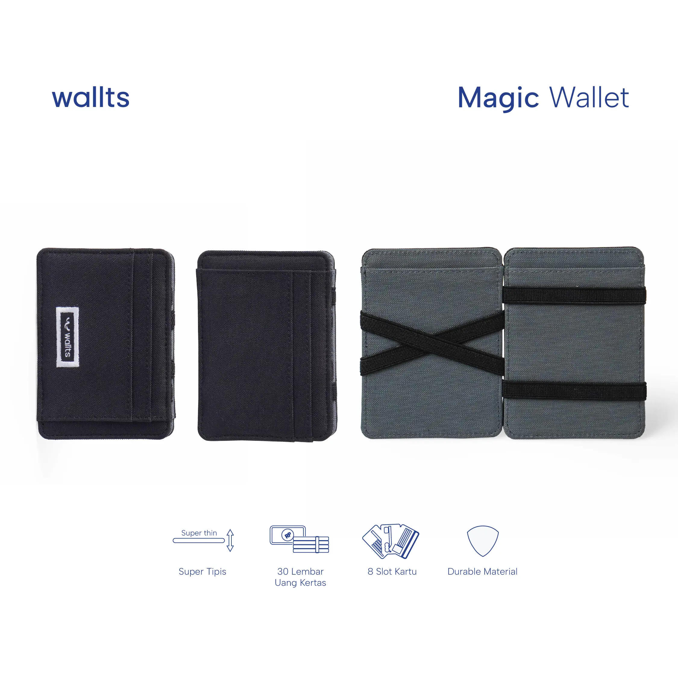 Wallts Porta  Magic Wallet Dompet Sulap Tipis Pria Wanita Money Clip Kartu