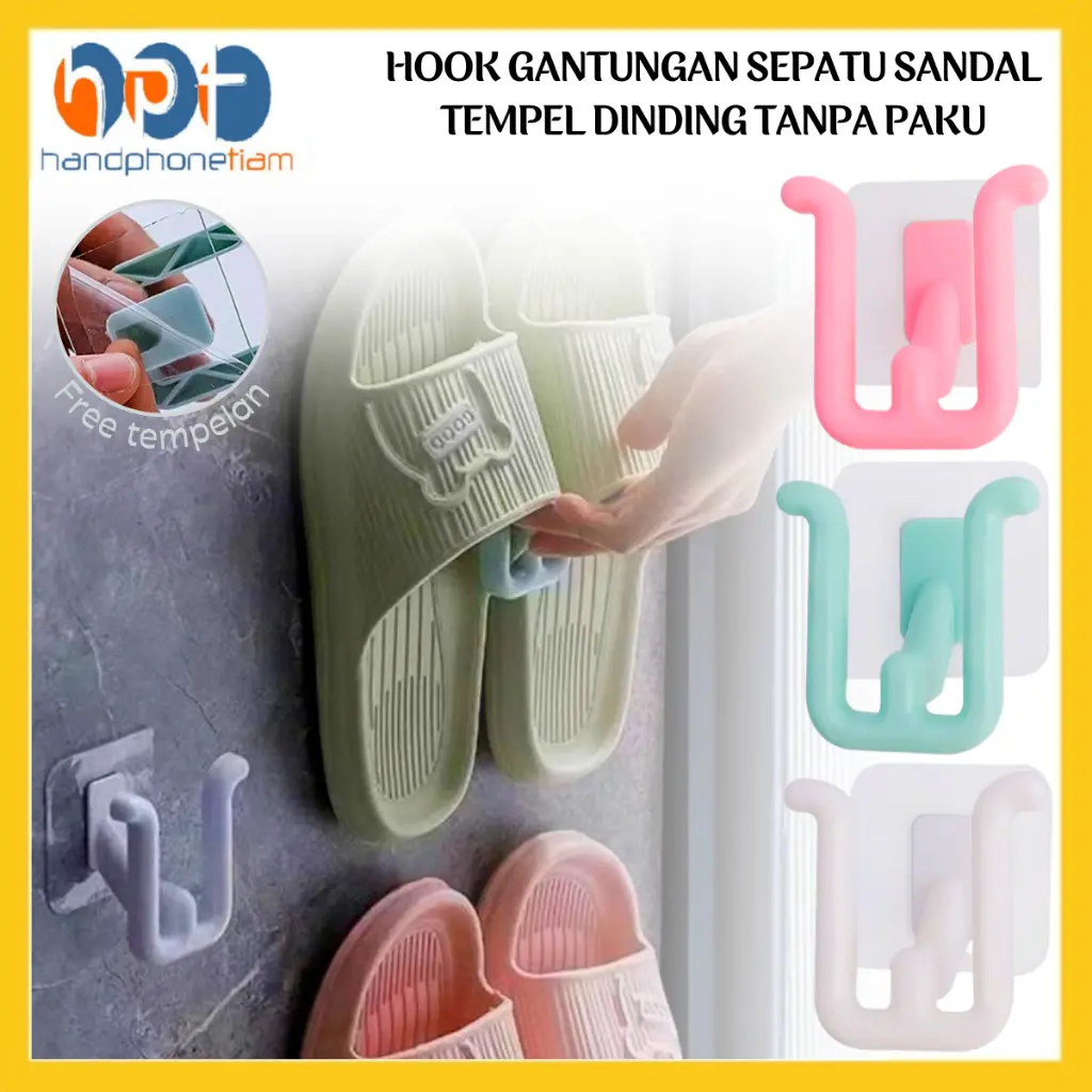 Gantungan Sandal Tempel Dinding Wall Mounted Slippers Hanger Hook Rak Kait Sepatu Sendal Kamar Mandi Holder Cantelan Dua Slot Tempat Penyimpanan Serbaguna Tanpa Paku
