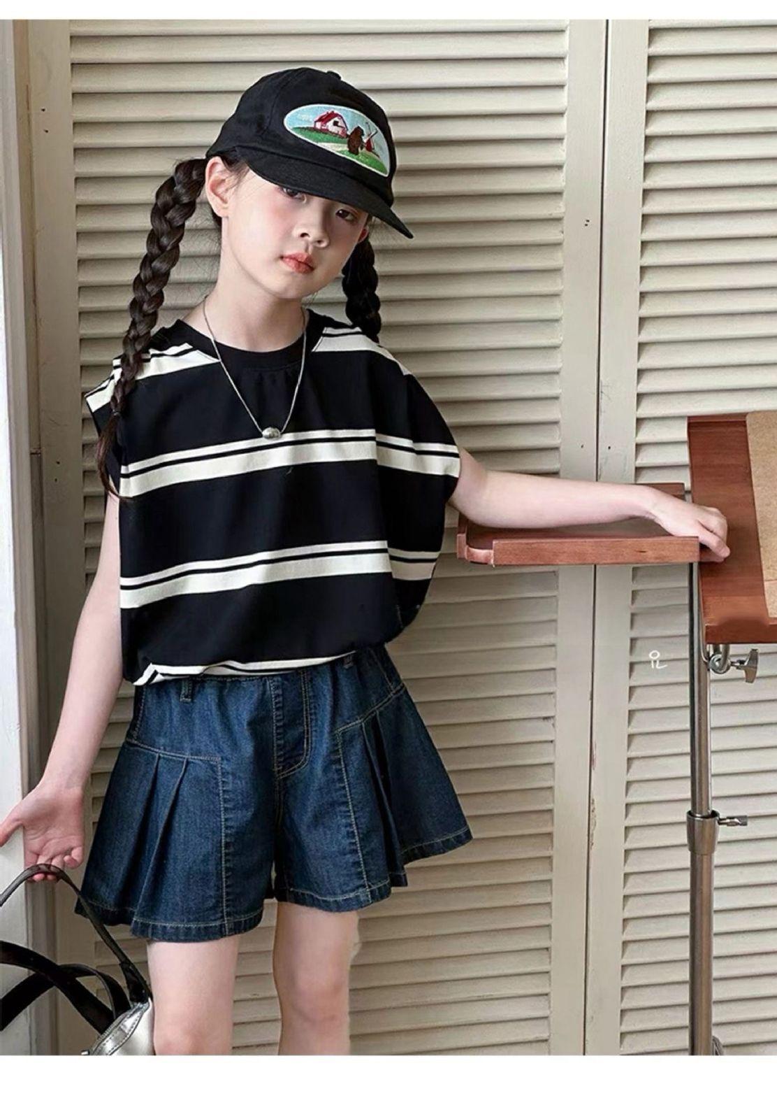 [KIDSFASHIONKOLESI] 3025 Setelan Blakely Blaster With Denim Pleat Skirt Sleeveless Anak Perempuan