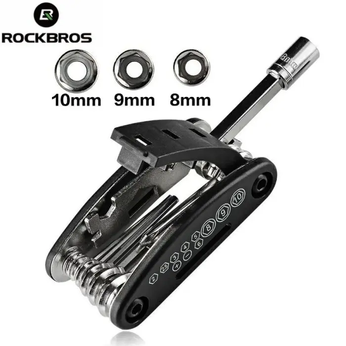 Rockbros Kunci Set Lipat Bahan Carboon Steel Baja Toolkit 16 In 1 Shok Obeng / Rockbros Kunci Set Sepeda 16 In 1 Multifungsi Tools Kit /  Rockbros kunci lipat 4