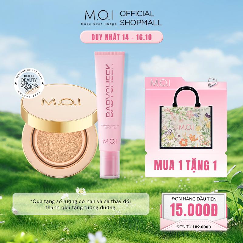 Bộ đôi MOI phấn nước kiềm dầu che khuyết điểm Premium Baby Cushion và má hồng sữa ửng hồng tự nhiên Baby Cheek Blush Ink