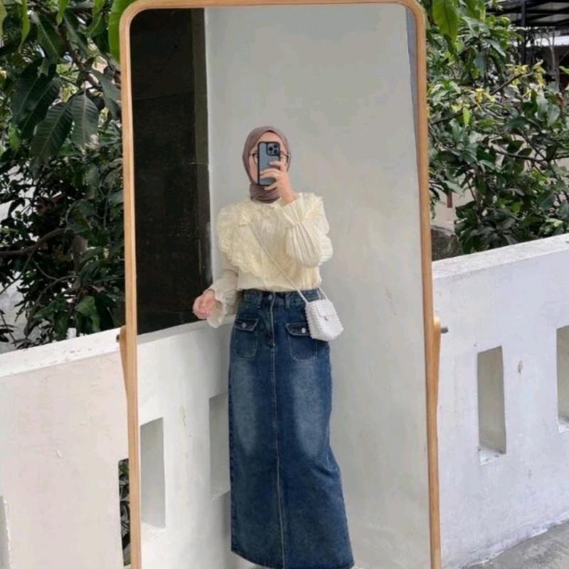 NFK-Rok Jeans Highwais Belah Depan Saku Depan Terbaru Korean Style Panjang 3