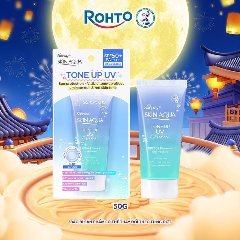 Kem chống nắng nâng tông cho da vàng, khuyết điểm đỏ, dạng tinh chất Sunplay Skin Aqua Tone Up UV Essence Blue SPF 50+ PA++++ 50g