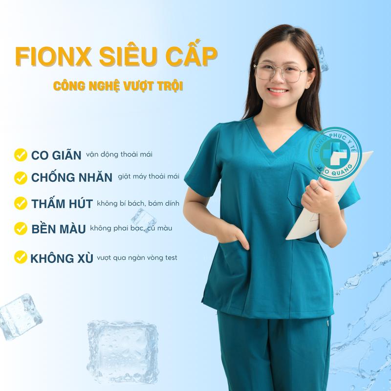Bộ scrubs cổ tim HÀO QUANG vải FIONX siêu cấp mềm mát, độ bền cao, không nhăn, không xù, co giãn