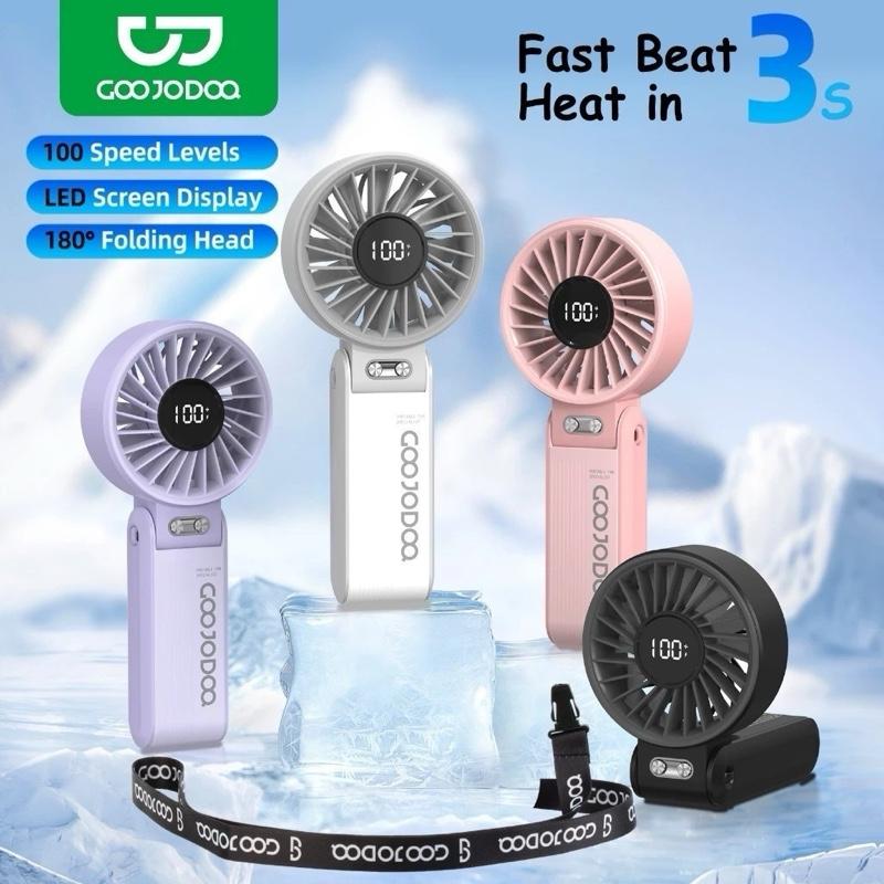 GOOJODOQ Quạt Cầm Tay 100 Tốc Độ Gió Màn Hình LED Tặng Dây Đeo & Sạc Type-C Pin 4000mAh Thiết Kế Gập Gọn 3 Trong 1