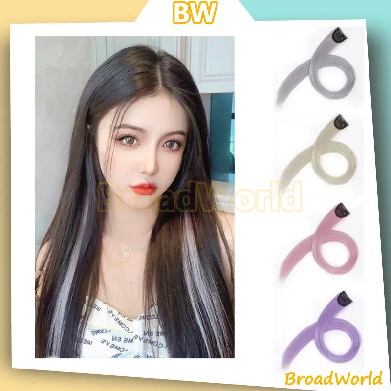 Rambut Jepit Palsu Colourful Extention Wanita / Wig Jepit Rambut Palsu Lurus / Wig Rambut Palsu Wanita Pemanjang Rambut Palsu Warna