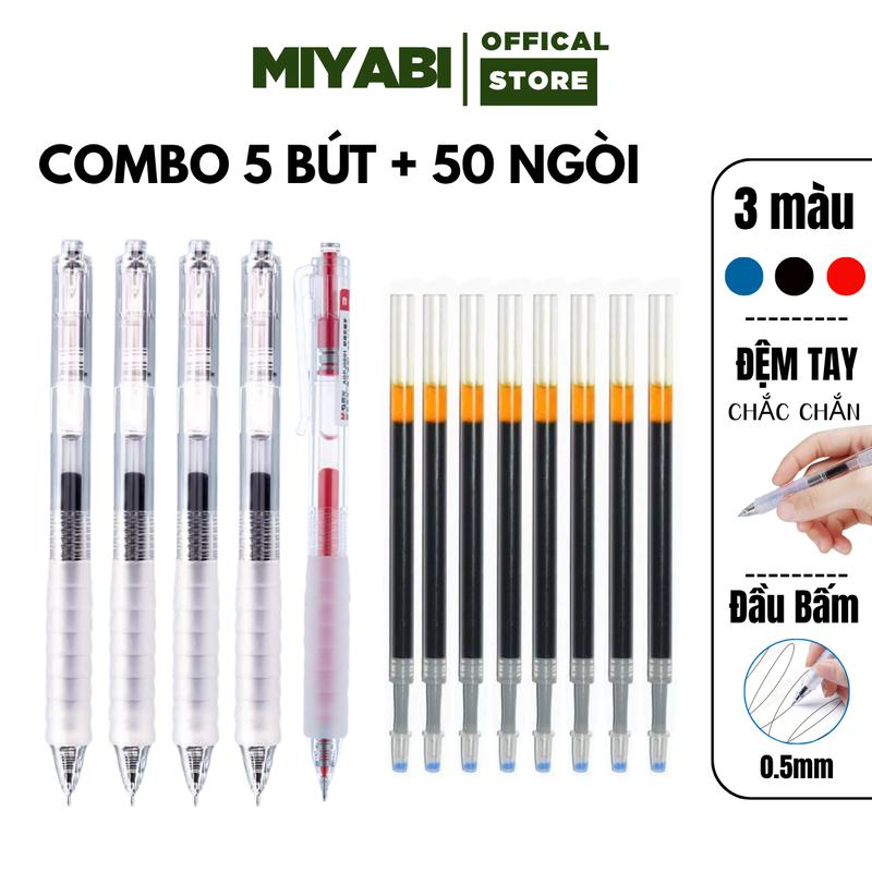 COMBO 5 bút bi nước 50 ruột bút bi nước ST tiêu chuẩn 0.5mm khô nhanh combo bút gel học sinh bút mực gel bút gel bấm giá rẻ