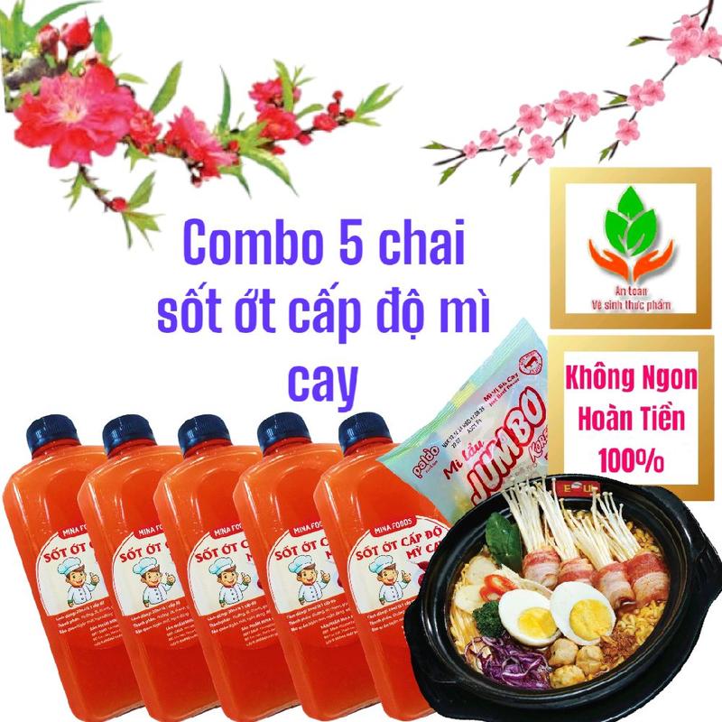 Combo 5 Chai Sốt Ớt 7 Cấp Độ Mỗi Chai 500ml - Nước Sốt Gia Vị Chua Cho Mì Cay Và Đồ Ăn Cay