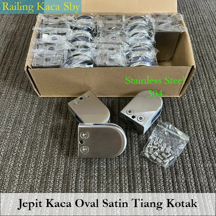 JEPIT KACA OVAL SATIN / DOFF MODEL TIANG KOTAK GLASS CLAMP SUS304