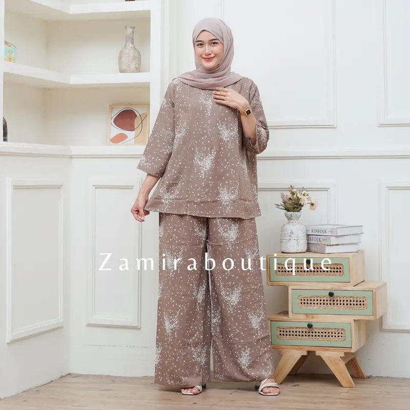 One Set Rania Rayon Busui Atasan Celana Panjang Batik Adem Nyaman Baju Kulot daily warna random 2