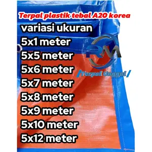 Terpal Plastik Biru Orange Ketebalan A20 Korea Tahan Segala Musim Ukuran 5x1-5x12 Meter Dengan Mata Ayam 1 Meter Keliling Premium Waterproof Anti Panas Dan Hujan