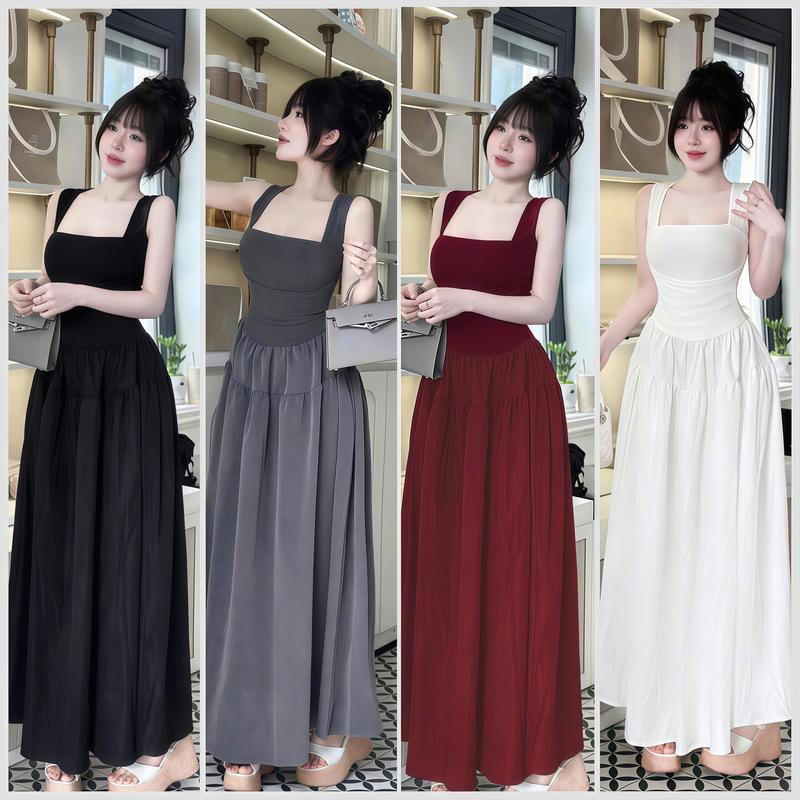  Đầm Body Hai Dây Bảng To Sẵn Mút Dáng Dài Xòe Chất Thun Tăm Lạnh Phối Lụa Gió Đứng Dáng Dễ Thương_Váy Tiệc Đầm Xinh Dự Tiệc Cưới Váy Body Nữ Tôn Dáng Váy Xinh Váy Đi Biển 