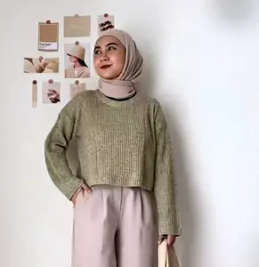 sweater crop top knite twist atasan rajut wanita crops Panjang Tangan