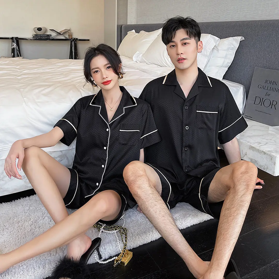 Bộ Pyjama Nam Nữ Áo Ngắn Quần Đùi, Set Đồ Ngủ Cao Cấp Mùa Hè Chất Lụa Satin Mềm Mịn, Thoáng Mát , Bộ Ngủ Đẹp Cho Cặp Đôi, Dễ Thương, Nhiều Màu