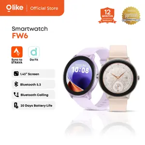 [BEST SELLING] Olike Smartwatch FW6 Jam Tangan Pintar Layar Bulat | GPS Sync to Strava | Layar 1.43" HD | Bluetooth Call | IP68 Waterproof | Health Monitoring | 20 Days Standby | Black, Silver, Pink, Beige, Purple | Garansi 1 Tahun