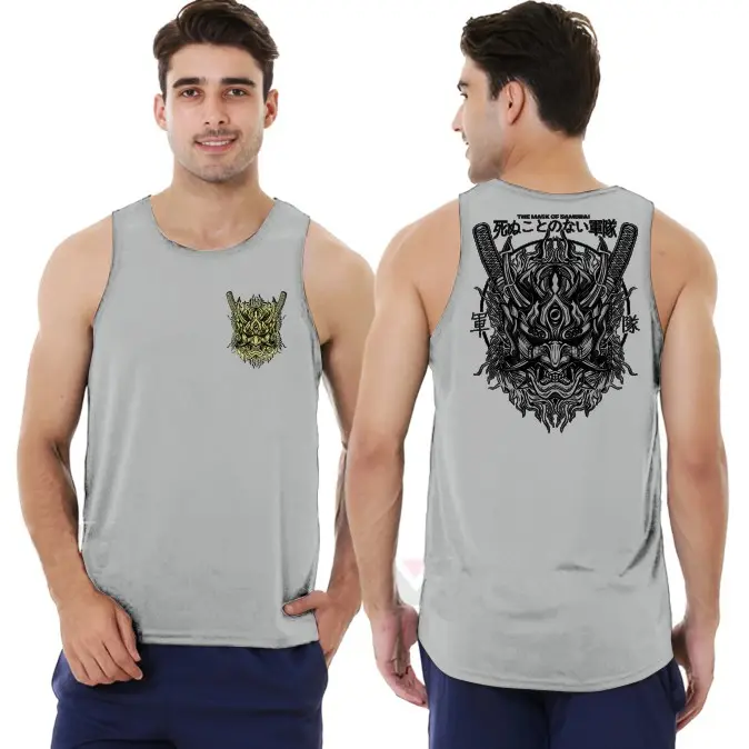 T-shirt Distro Baju SINGLET Distro Pria Keren / Kaos Distro Pria Singlet sablon Mask samurai / Baju Kaos Distro Murah 4
