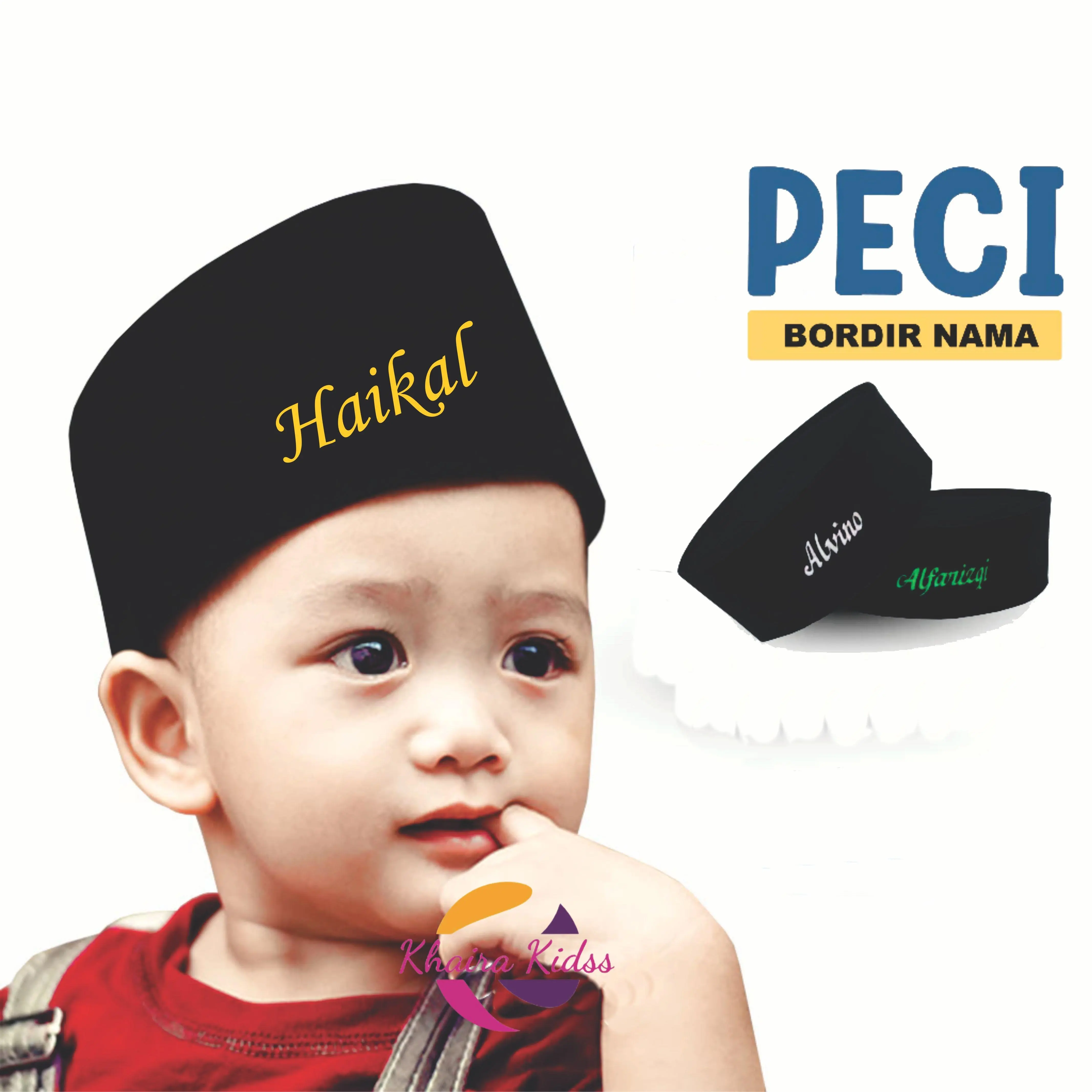 Peci Hitam Anak dan Dewasa Free Bordir Nama Songkok Kopiah Bahan Spon dan Lotto