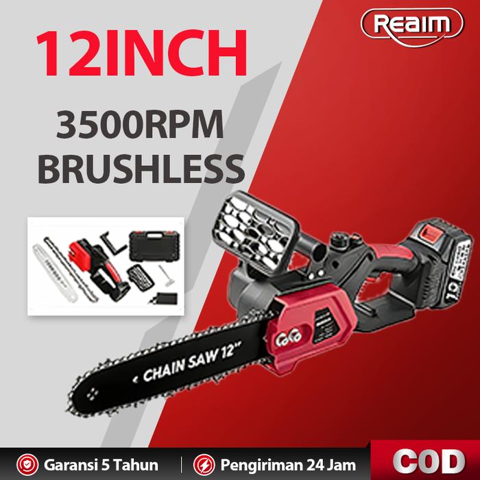 Promo REAIM Gergaji Chain Saw Nirkabel 12 Inch Portable Mesin Potong ...