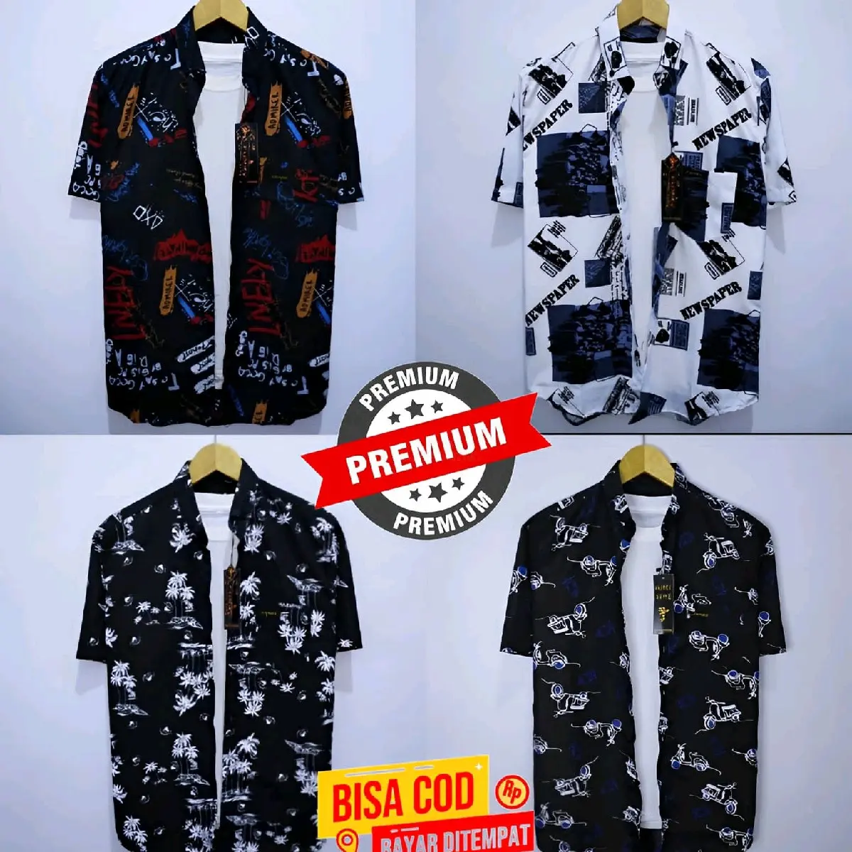 KEMEJA SURFING MOTIF PRIA LENGAN PENDEK SIZE M-L-XL Bunga Distro Cowok
