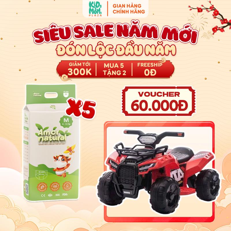   5A   DEAL ĐẶC BIỆT   TẶNG XE ĐIỆN ĐỊA HÌNH 4 BÁNH  COMBO 5 BỊCH tã bỉm Amor Natural mỏng thoáng ngừa hăm size NB tới 4XL 