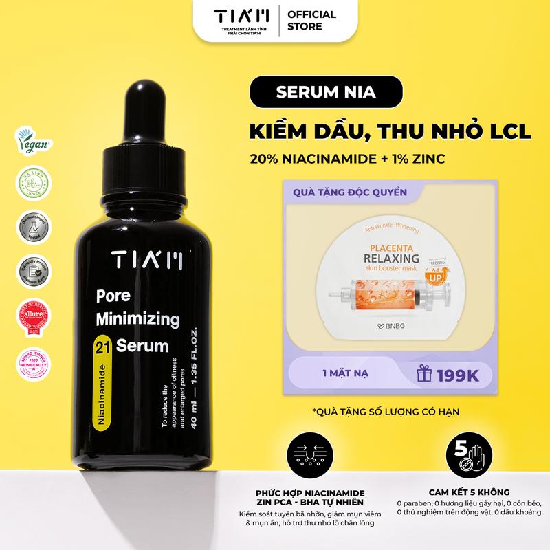   LIVE  - Serum Niacinamide 20% + Zinc 1% Thu Nhỏ LCL Kiểm Soát Dầu Nhờn TIAM Pore Minimizing 21 Serum 40ml 