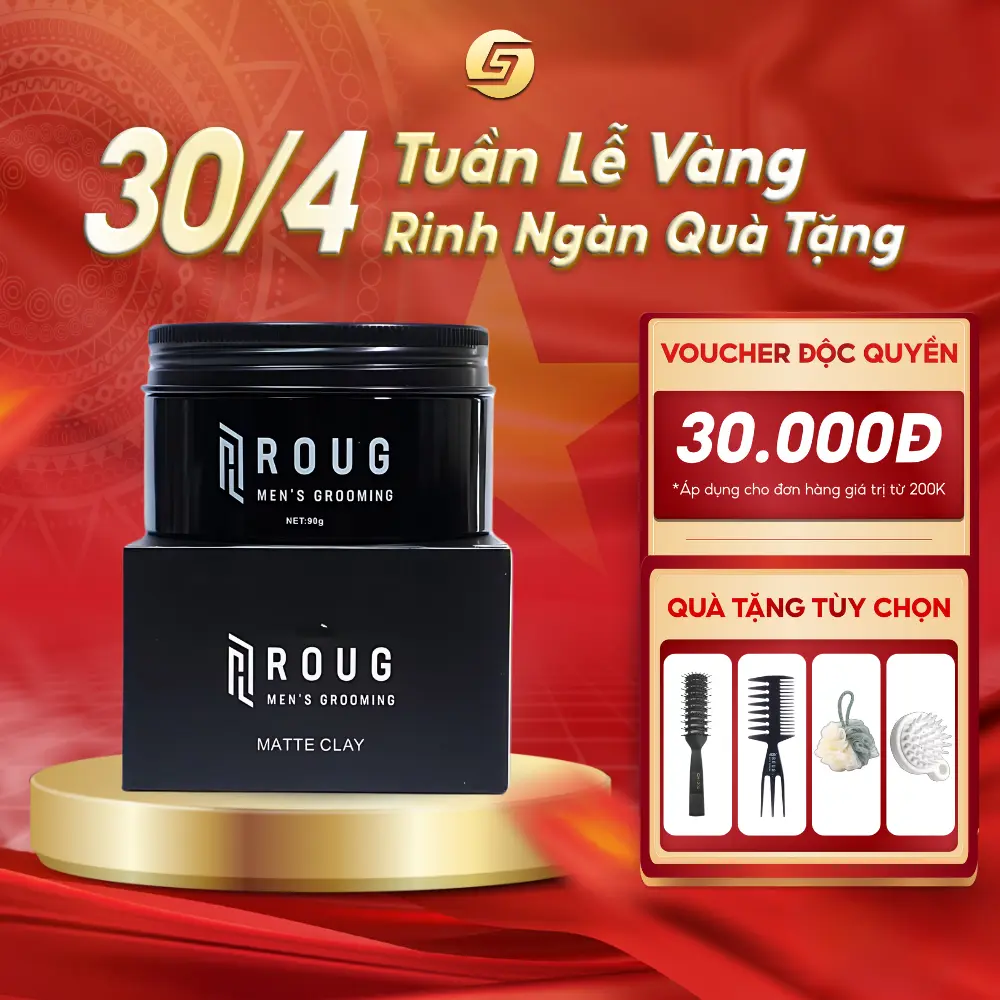 Sáp Vuốt Tóc Roug Men's Grooming Matte Clay - Sáp Roug Đen 90g Dành Cho Tóc Mỏng Khả Năng Giữ Nếp Cao 24h, Hỗ Trợ Chăm Sóc Tóc, Dưỡng Tóc Kiểm Soát Mồ Hôi Dầu Thừa - Tặng Kèm Lược Roug