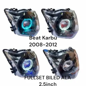 Fullset Reflektor Lampu Depan Plus Biled Ala Ala Beat KARBU 2008 2012 2,5 Inci Super Terang Motorcycle