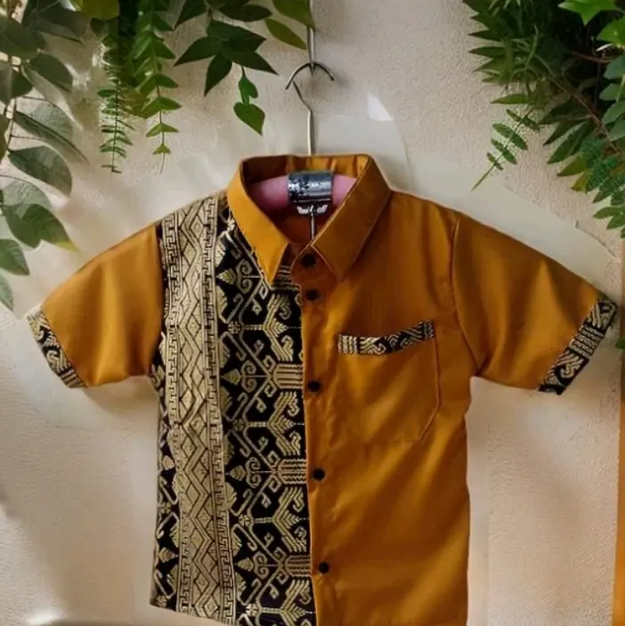 KOKO ANAK HEM BATIK ANAK KOMBINASI POLOS TOYOBO KUNYIT KEMEJA BATIK ANAK LENGAN PENDEK USIA 1 SAMPAI 10 TAHUN Katun Polos Baju Panjang Muslim 2