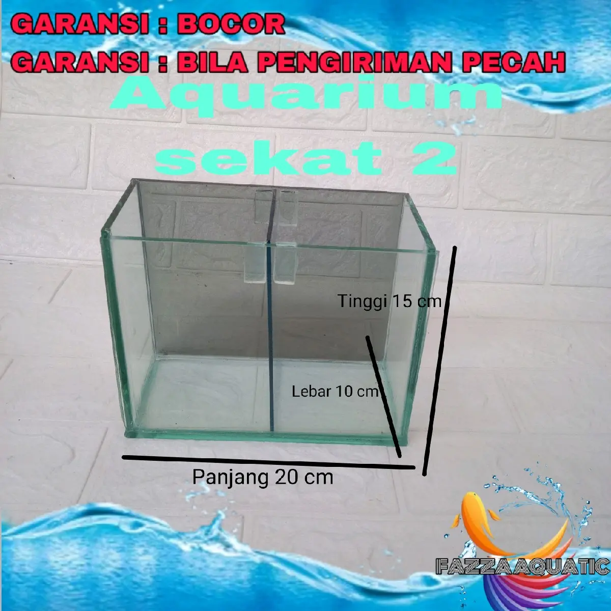 Aquarium sekat 2 ukuran 20x10x15 soliter kaca akuarium kaca tebal 5ml
