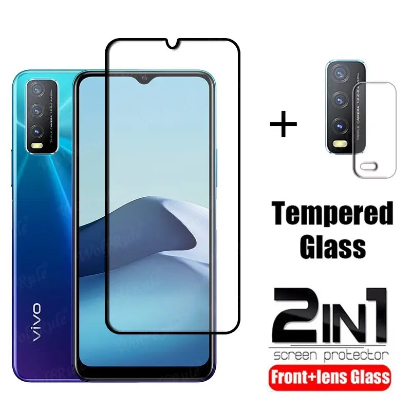 2in1 Full Cover Screen Protector For VIVO Y20 Y20S Y12S Y12A Y3S Protective Tempered Glass For VIVO Y20 S G Y21 Y21S Y33S Y32 Y21T Camera Lens Film