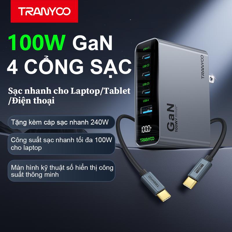   DEAL MỞ BÁN  Bộ Sạc Nhanh GaN 100W RCE-10002 4 Cổng Sạc Nhanh 3 Type C  1 USB A Kèm Cáp Type C Màn Hình Hiển Thị LED Thông Minh Sạc Nhiều Thiết Bị Cùng Lúc Sạc Cho Điện Thoại iphone Android Mac Tablet Phụ kiện sạc nhanh tiện lợi 
