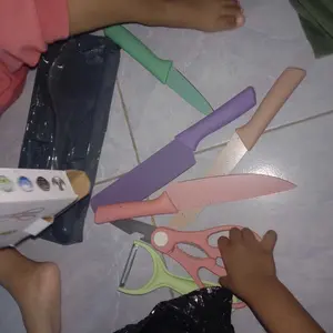 Pisau Set 6 in 1 Rainbow Stainless Steel Lengkap Dengan Gunting Peeler Buah Sayur Serbaguna Kitchenware