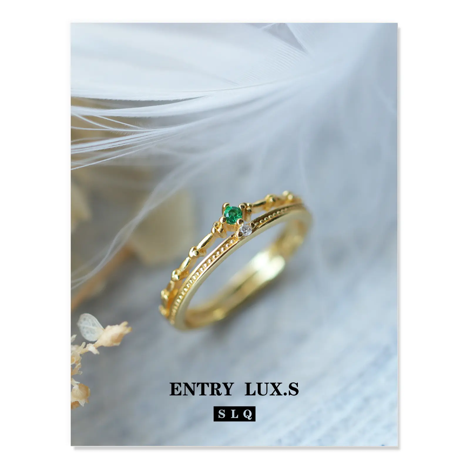 Light luxury 925 silver retro green emerald ring ring ring for women