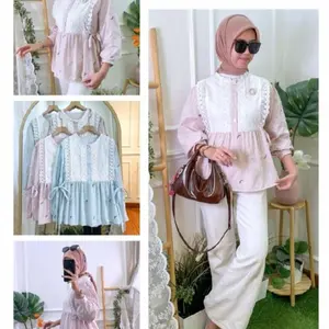 Blus Katun Bordir Salur Import Wanita Atasan Blouse Korea Panjang Baju Casual Babydoll Katun Bordir Timbul Ukuran Ld 110