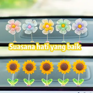 5PCS Bunga Matahari Berayun Lucu & Bunga Kerang, Hiasan Mobil, Bunga Segar untuk Panel Kontrol, Dekorasi Spion Motor/Sepeda Listrik, Goyang Cantik Car Coklat Kendaraan ultanih  kap  mobil