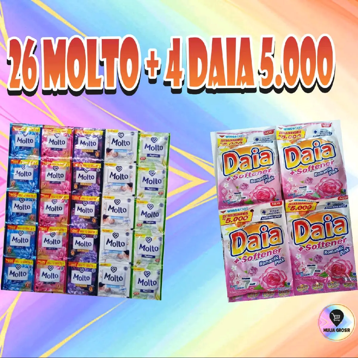 PAKET 26 Pcs MOLTO Sachet 500an + 4 Pcs DAIA 5000an