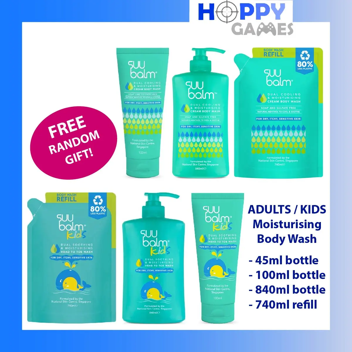 *CHOOSE OPTION* Suu Balm Dual Adult Cooling and Moisturising Cream Body Wash Moisturizing Kids Children