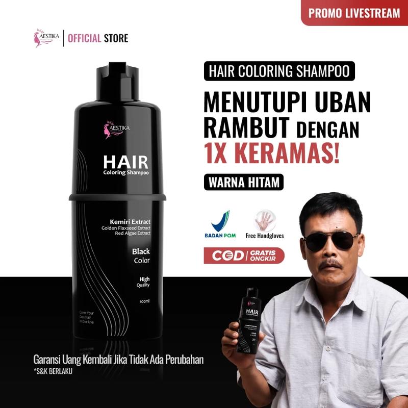 [PROMO RAMADHAN] Aestika Hair Coloring Shampoo Black - Shampo Penghitam Rambut Uban Halal Original 1