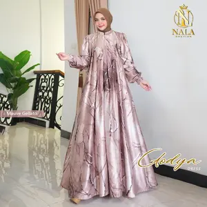 Nalafashion Aodya Dres Silk Sutra armany ziepe depan Aksen Rempel Pundak tangan smoke bawah lebar
