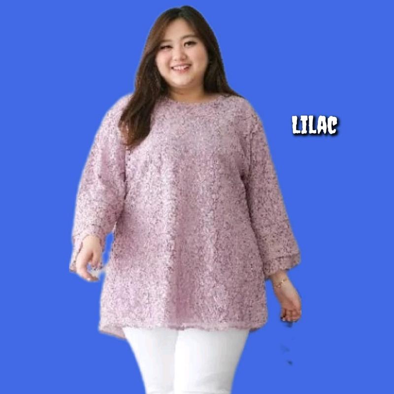 Blouse Brukat Jumbo Wanita Bigsize LD 122 130 145  Baju Atasan Tunik Hijau Sage 7