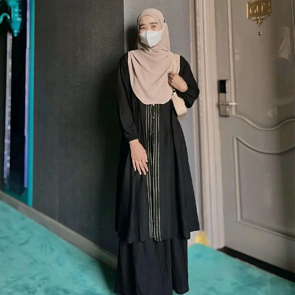 tansstore - set tunik fatma (setelan tunik)  Baju Muslim bahan linen nyaman (kerudung paris bisa request)