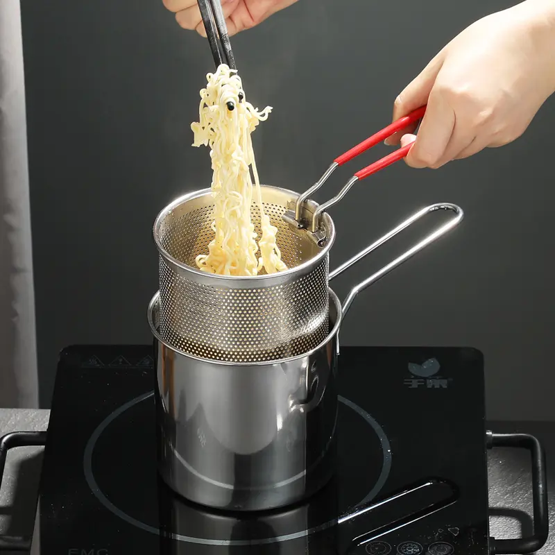 OBSIO Panci Deep Fryer Penggorengan Kentang Perebus Mie Saringan Filter Minyak 1.2L Multifungsi Kitchenware 2