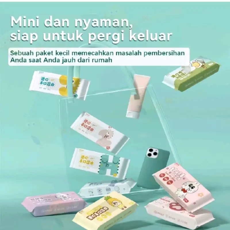 Ecer Tisu Basah Mini Travel Daily Motif Lucu Tissue Karakter Wipes baby No Perfume Bayi 3