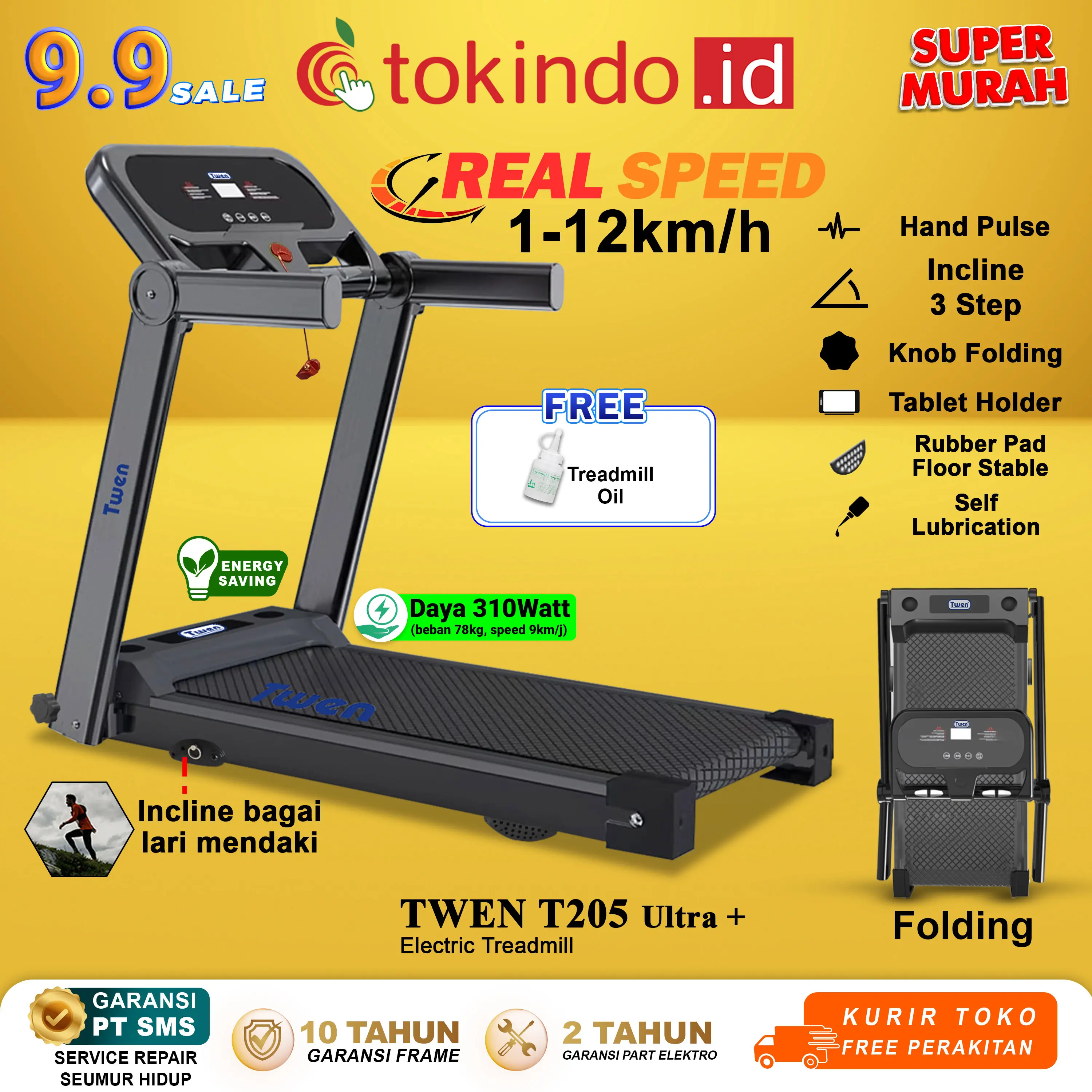 TWEN T205 New T208 New T205M New T208M New Treadmil Listrik Treadmill Portable Treadmill Multifungsi Treadmil Lipat Treadmill Electric Low Watt Alat Olahraga III