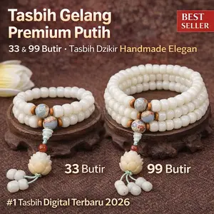 Gelang Doa Giok Putih Akar Bodhi 33 atau 99, dengan Aksesori Batu Shoushan dan Biji Bodhi Teratai Tasbih Dzikir Handmade Elegan | Tasbih Style Terbaru 2026