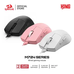 Redragon K1NG M724 Wired Optical Gaming Mouse 12400 DPI Ergonomic 42g Ultra-Light dengan 5 Tingkat DPI dan 5 Tombol Programable untuk Pengalaman Gaming Terbaik