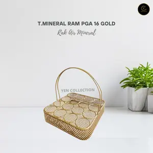 Yen - Rak Aqua Pegangan Atas Gold - Keranjang Besi Wadah Air Mineral Gelas Aesthetic Berkualitas