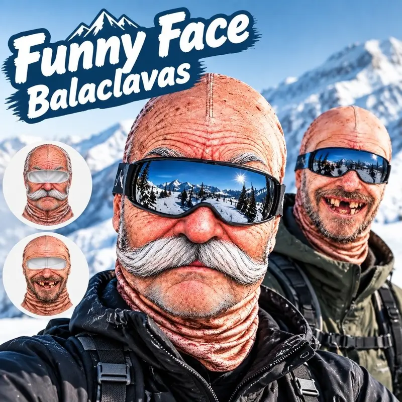 New 3D Face Printed Old Man Balaclava White Mustache Full Coverage Face ...