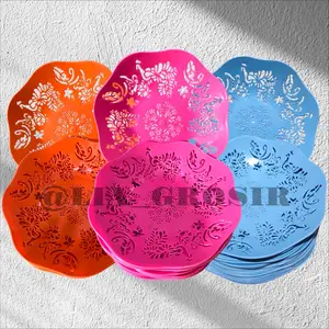 Piring rotan plastik Batik Motif Merak Ukir Cekung Plastik 22cm Tebal